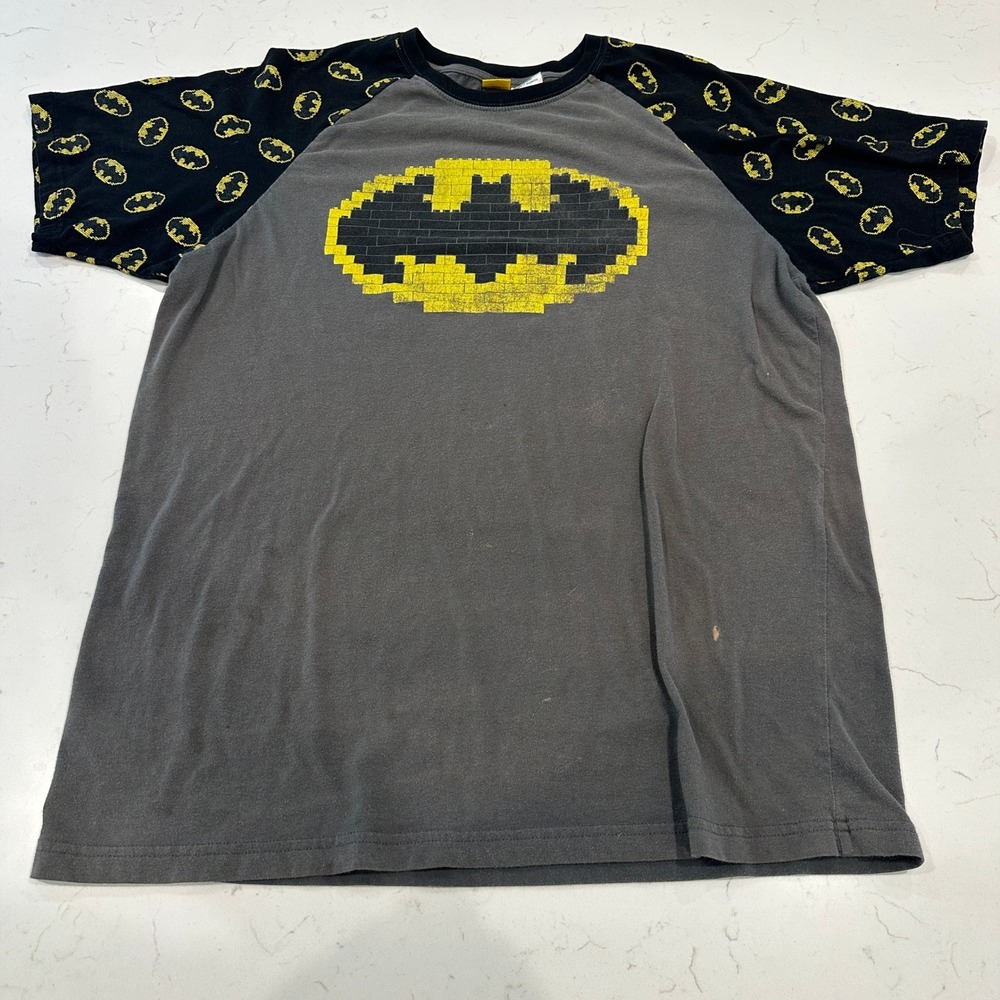 LEGO Batman Movie Mens Raglan T-Shirt Dark Grey Pixel Bat Logo XL BL8M0031WT